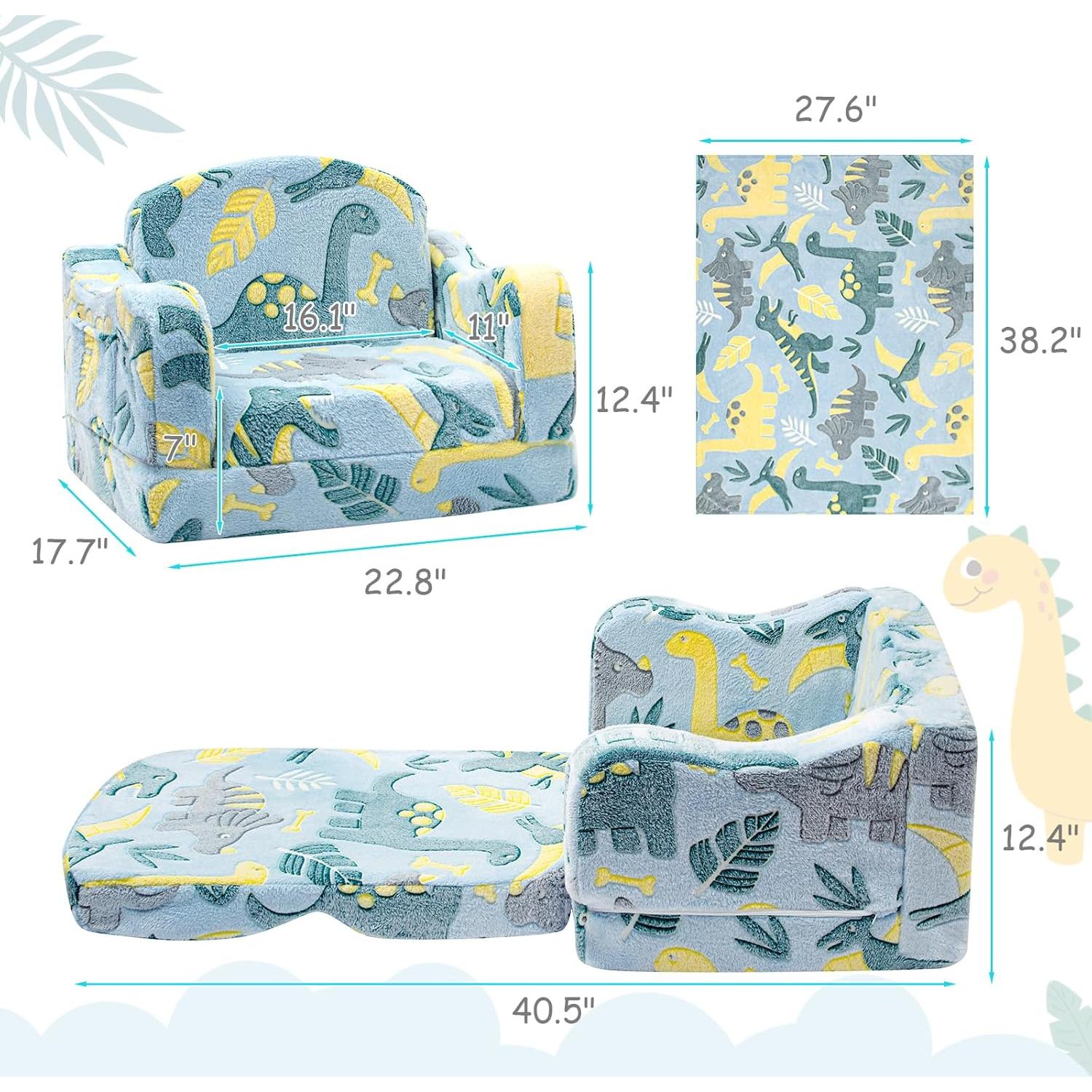 Sofá Plegable Convertible para Niños Airpanda Dinosaurio Verde