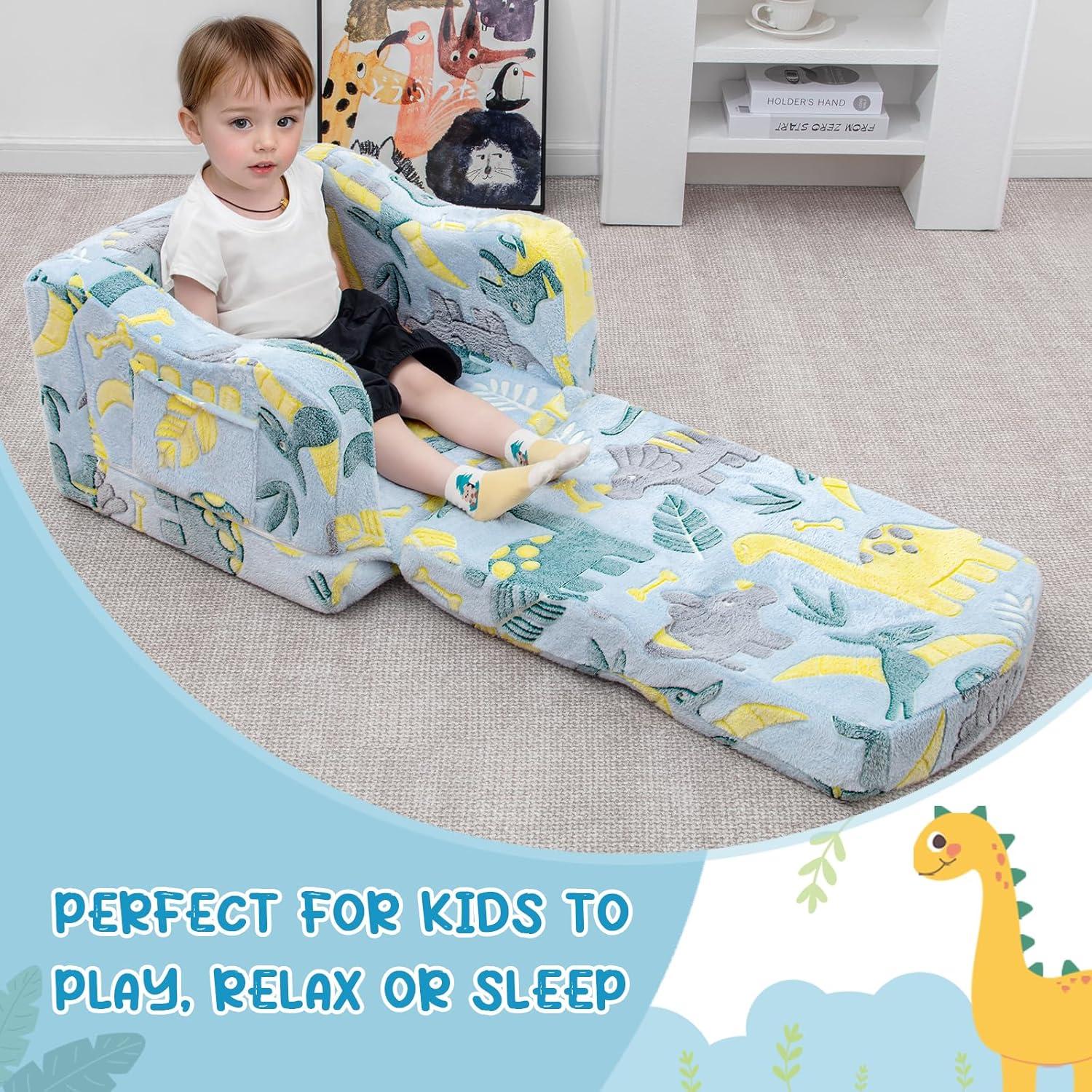 Sofá Plegable Convertible para Niños Airpanda Dinosaurio Verde