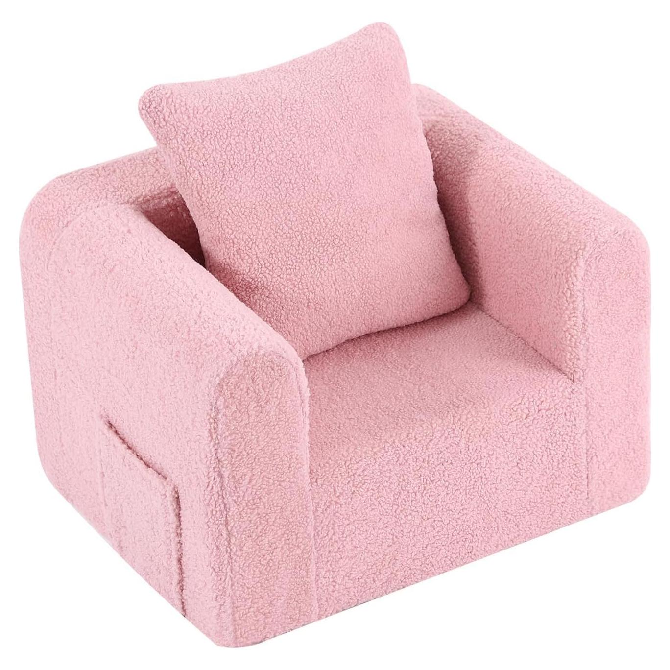 Sofá Infantil Welnow Rosa Sherpa con Almohada Suave