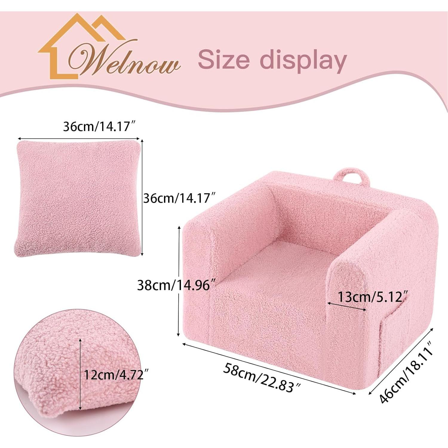 Sofá Infantil Welnow Rosa Sherpa con Almohada Suave
