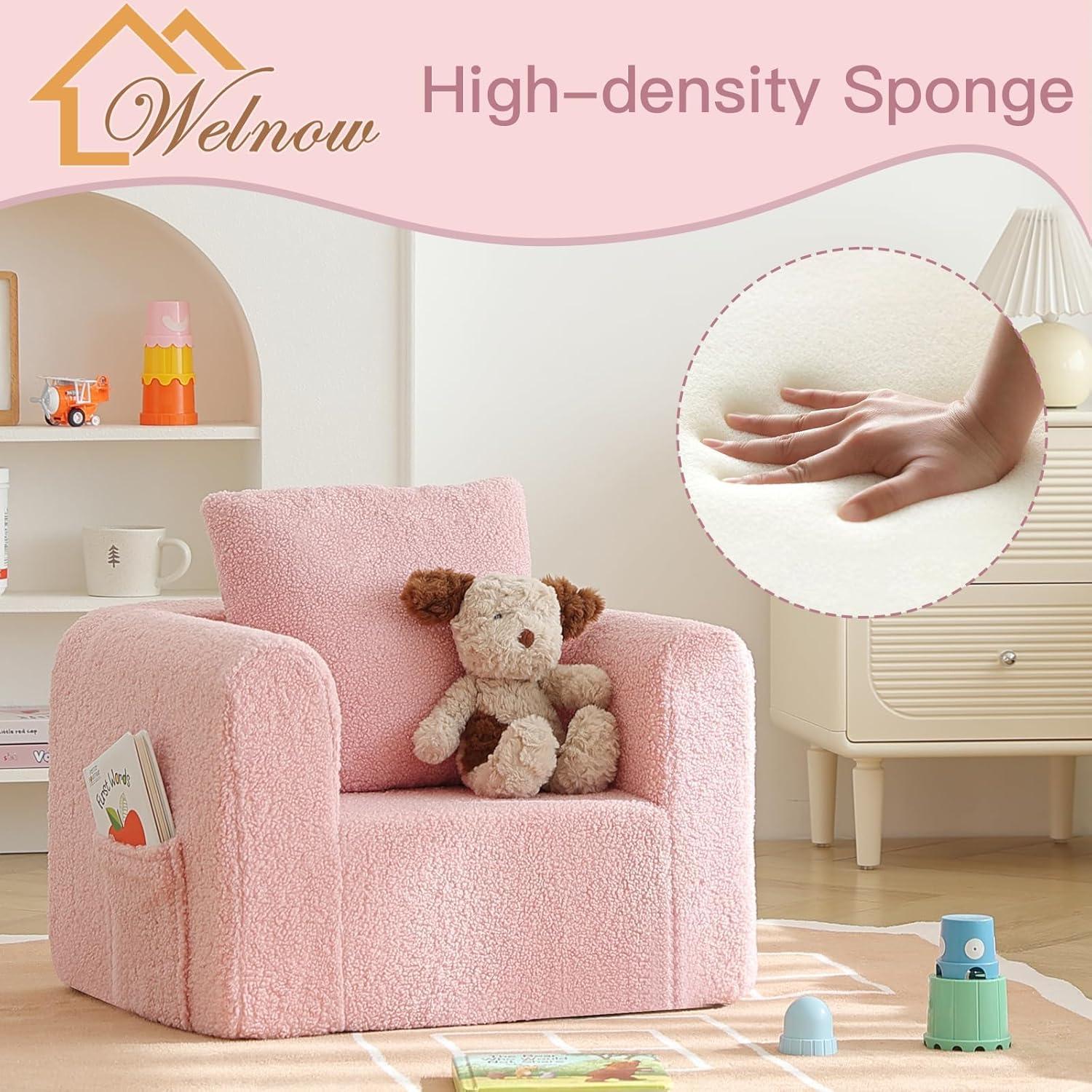 Sofá Infantil Welnow Rosa Sherpa con Almohada Suave