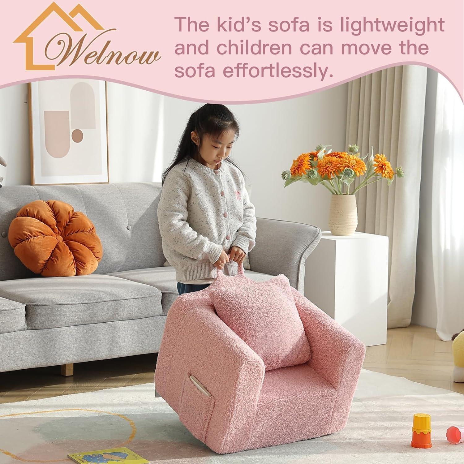 Sofá Infantil Welnow Rosa Sherpa con Almohada Suave