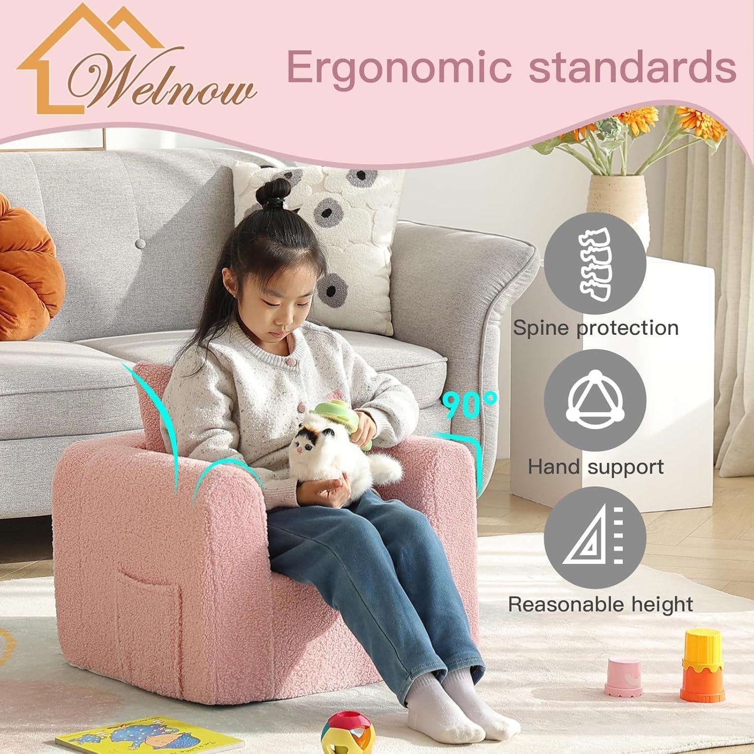 Sofá Infantil Welnow Rosa Sherpa con Almohada Suave