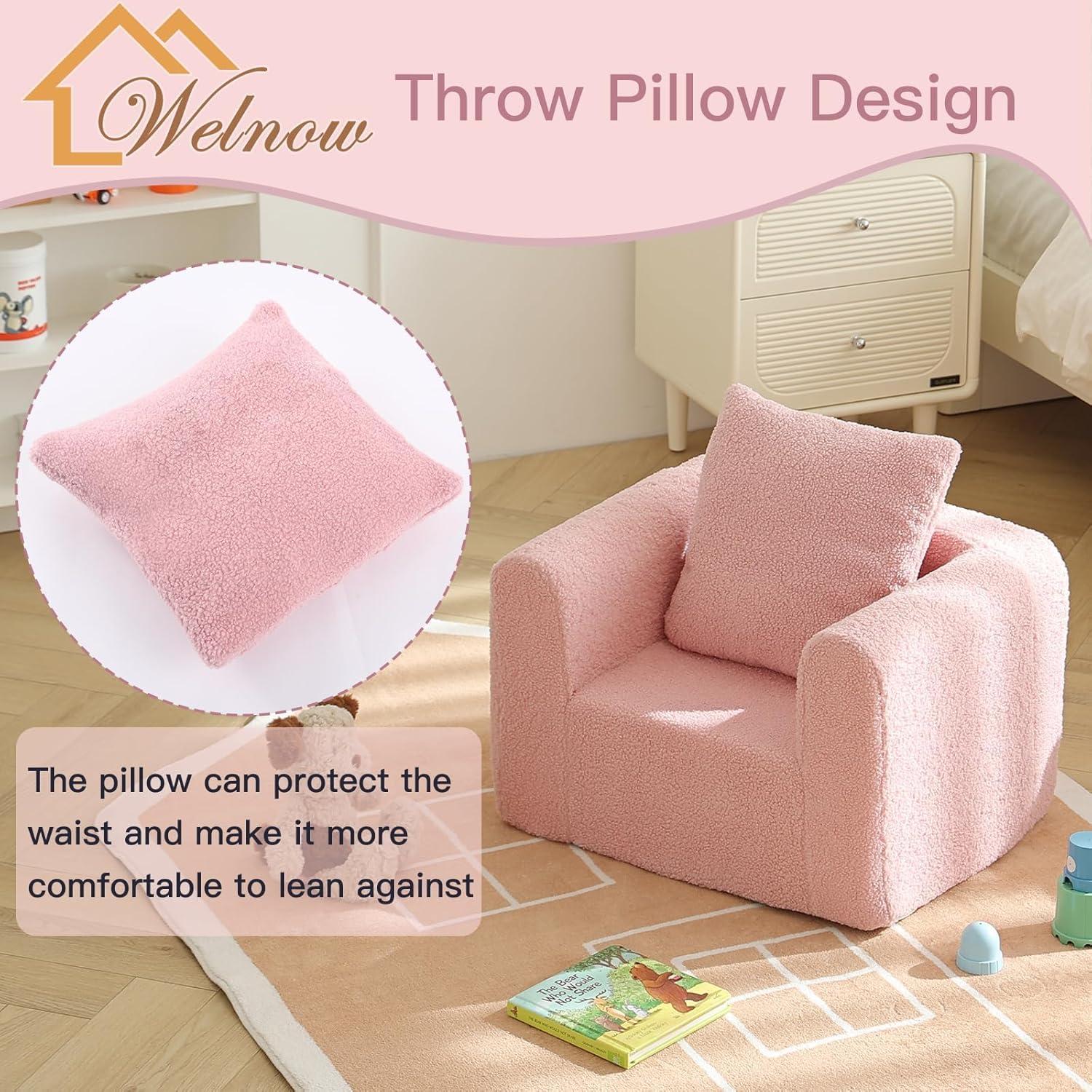 Sofá Infantil Welnow Rosa Sherpa con Almohada Suave