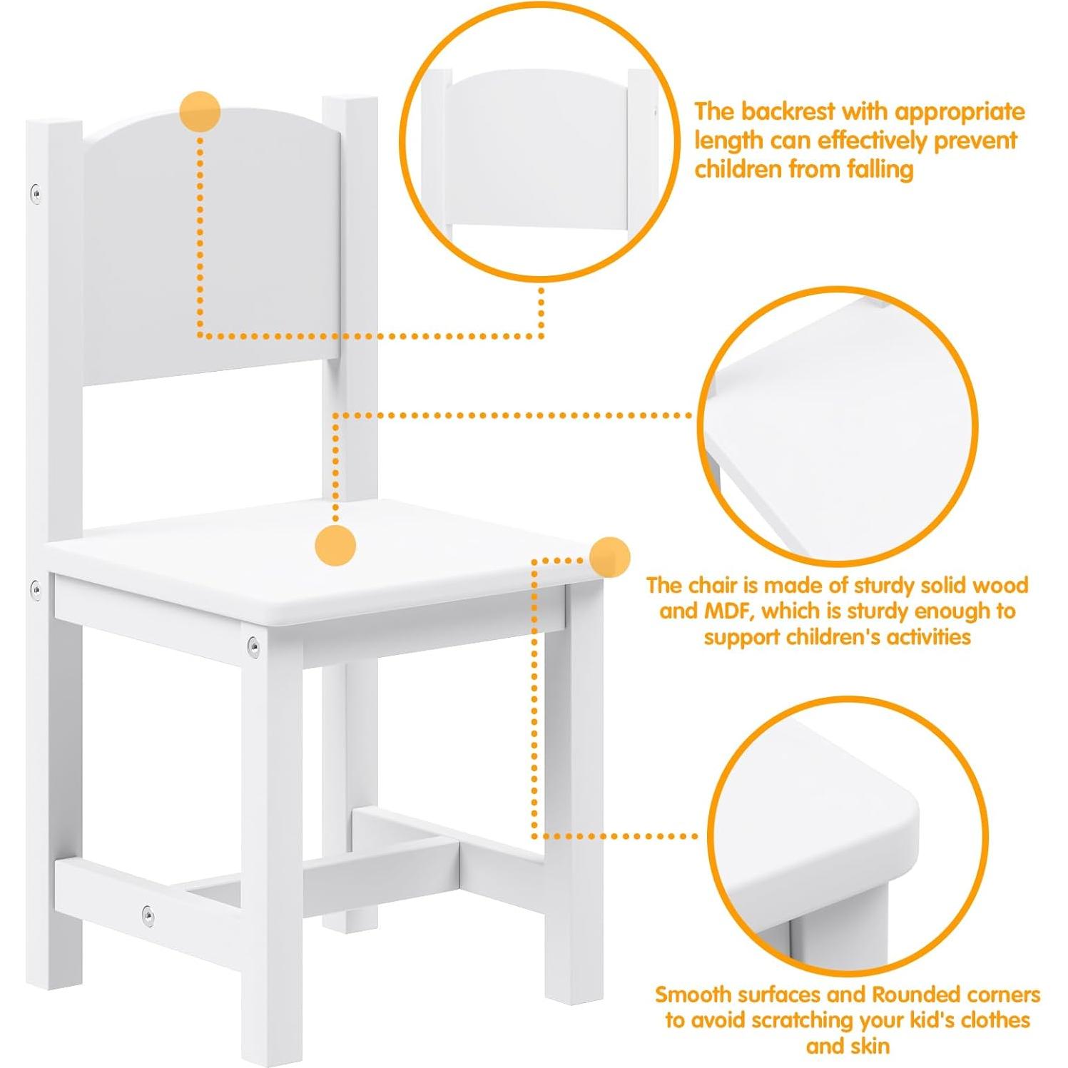 Par de Sillas de Madera Timy para Niños - 30x30x60 cm - Blanco