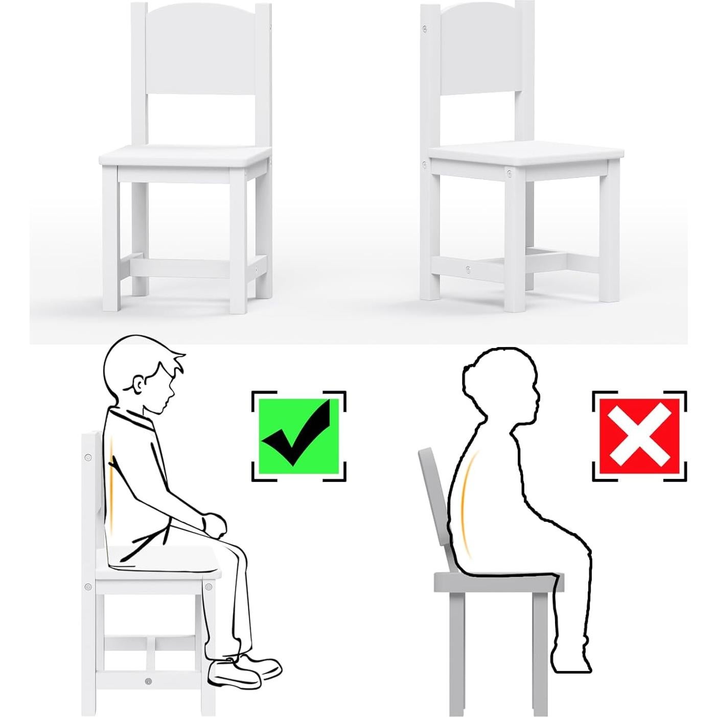 Par de Sillas de Madera Timy para Niños - 30x30x60 cm - Blanco