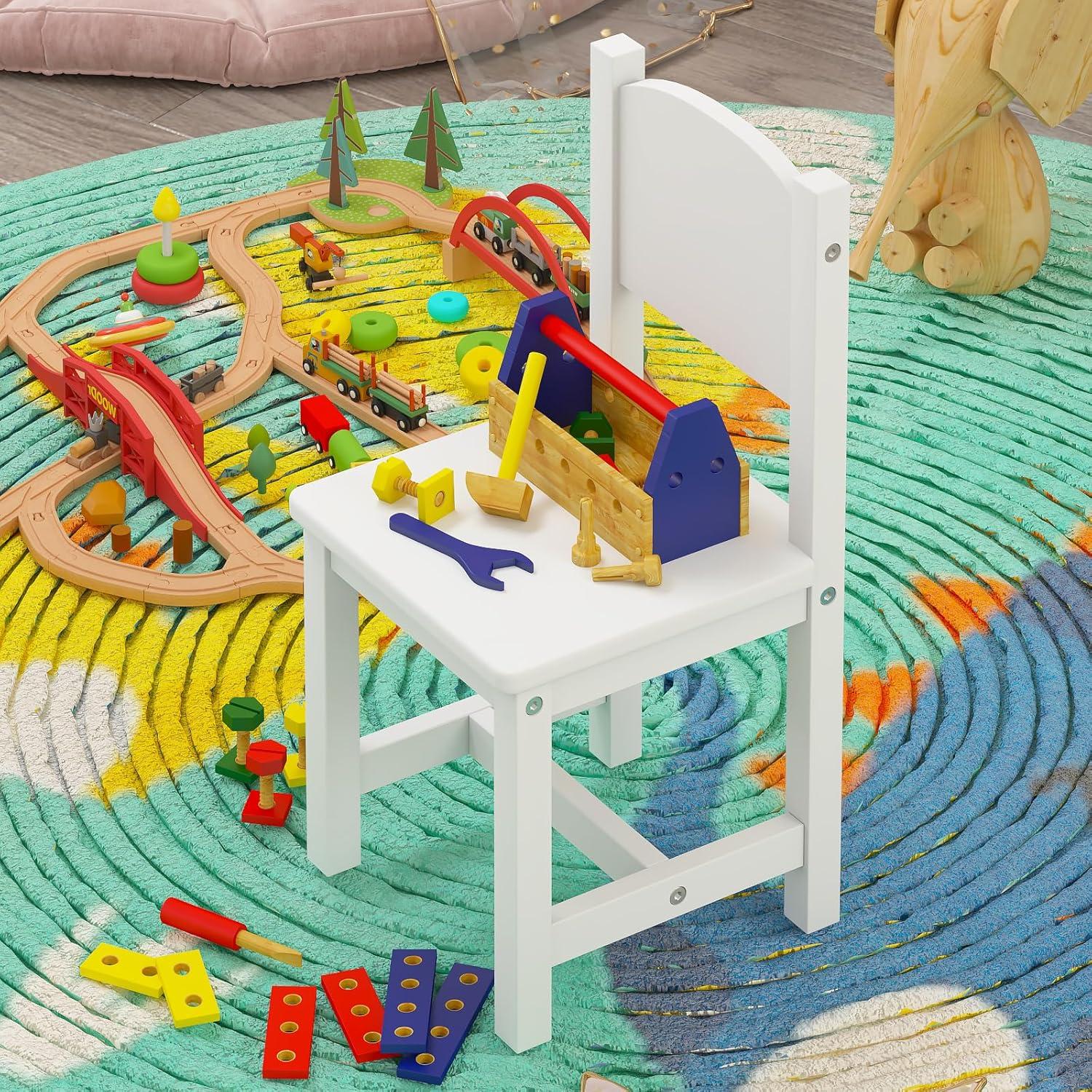 Par de Sillas de Madera Timy para Niños - 30x30x60 cm - Blanco