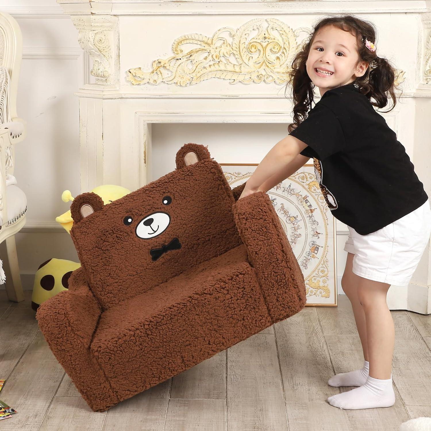Sofá Infantil 2-en-1 MOMCAYWEX Oso de Peluche Marrón