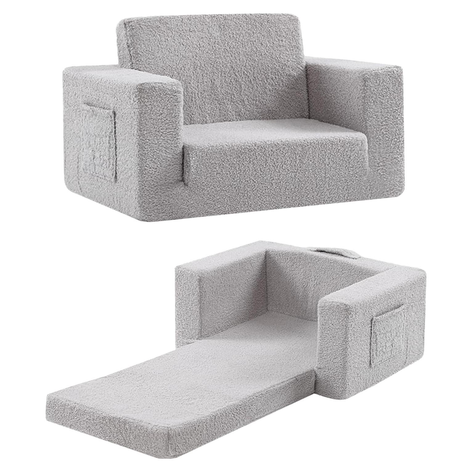 Sofá Infantil Plegable Givjoy Charles Gris 2-en-1 Reclinable