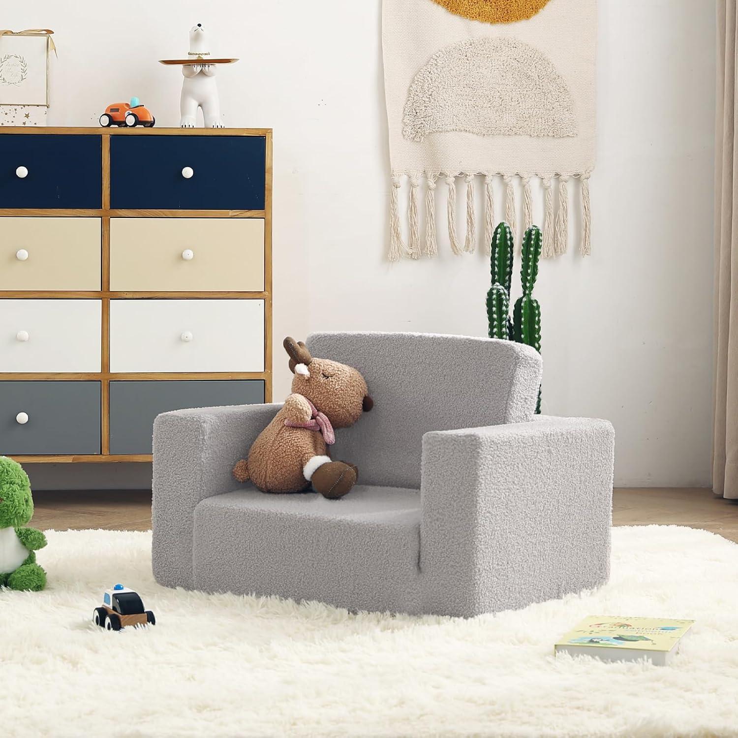 Sofá Infantil Plegable Givjoy Charles Gris 2-en-1 Reclinable