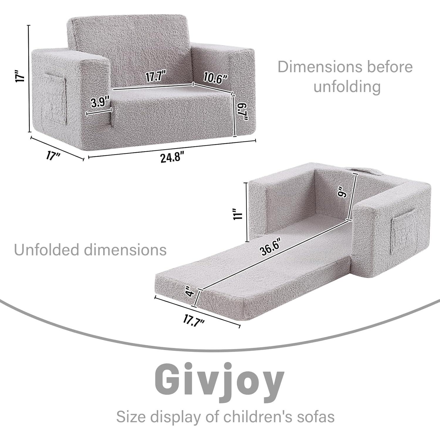 Sofá Infantil Plegable Givjoy Charles Gris 2-en-1 Reclinable