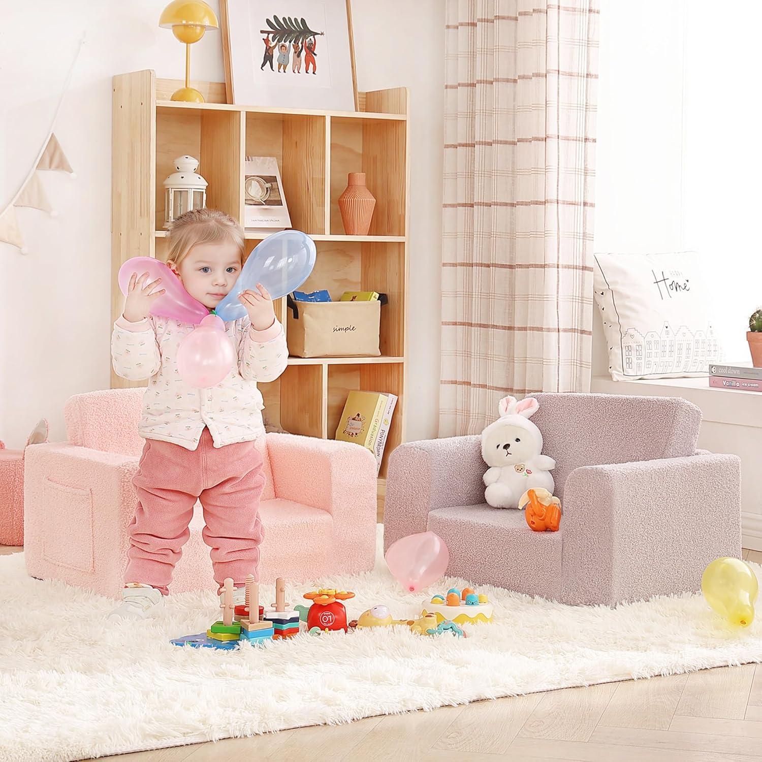 Sofá Infantil Plegable Givjoy Charles Gris 2-en-1 Reclinable