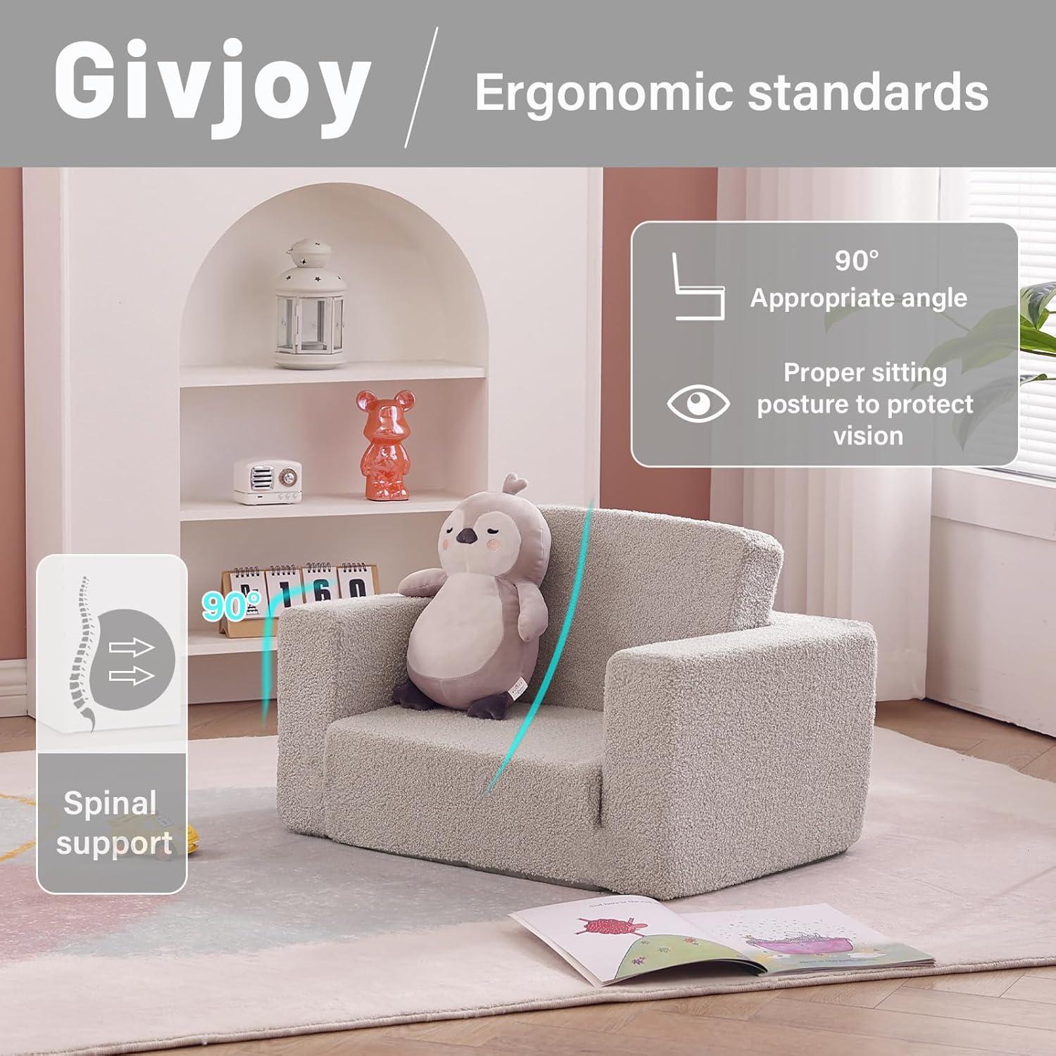 Sofá Infantil Plegable Givjoy Charles Gris 2-en-1 Reclinable