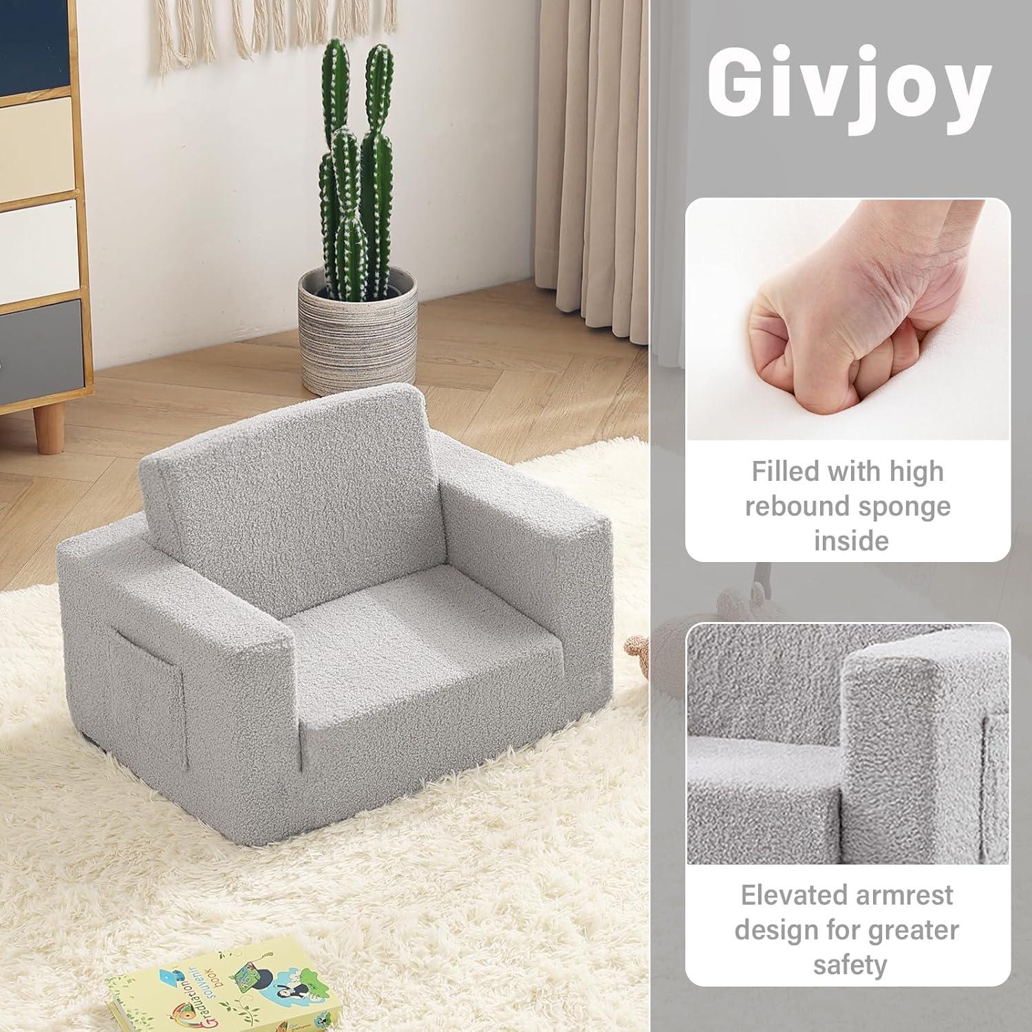 Sofá Infantil Plegable Givjoy Charles Gris 2-en-1 Reclinable