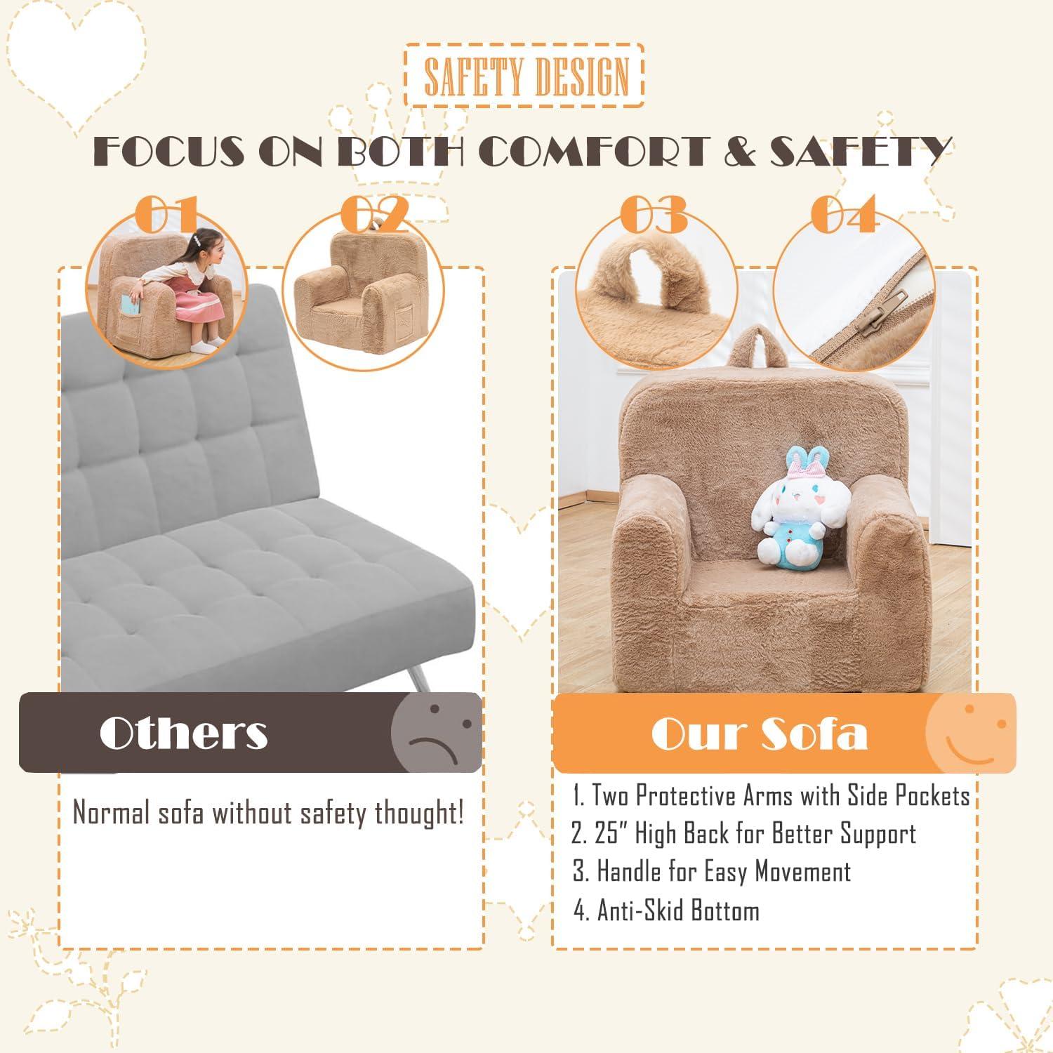 Sillón Infantil SUFUS de Peluche Acogedor Camello 63.5 cm