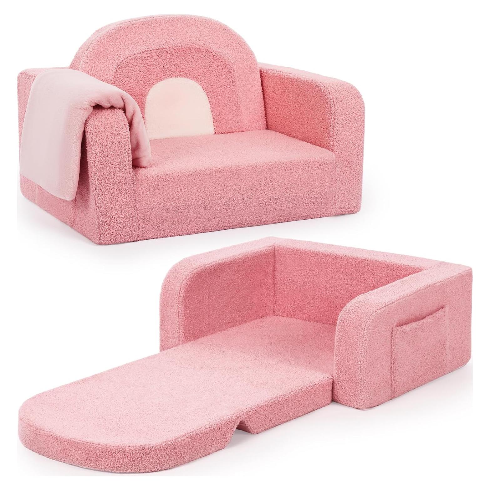 Sofá 2 en 1 Foryoomi Rosa Arcoíris para Niños Mediano