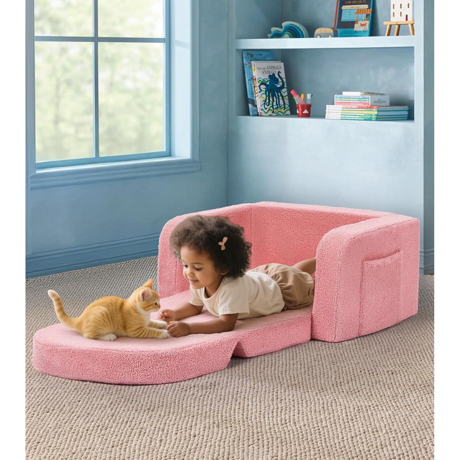 Sofá 2 en 1 Foryoomi Rosa Arcoíris para Niños Mediano