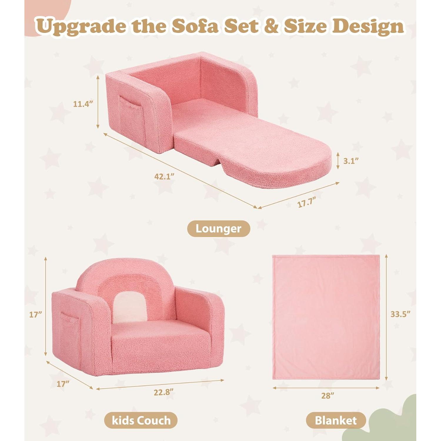 Sofá 2 en 1 Foryoomi Rosa Arcoíris para Niños Mediano