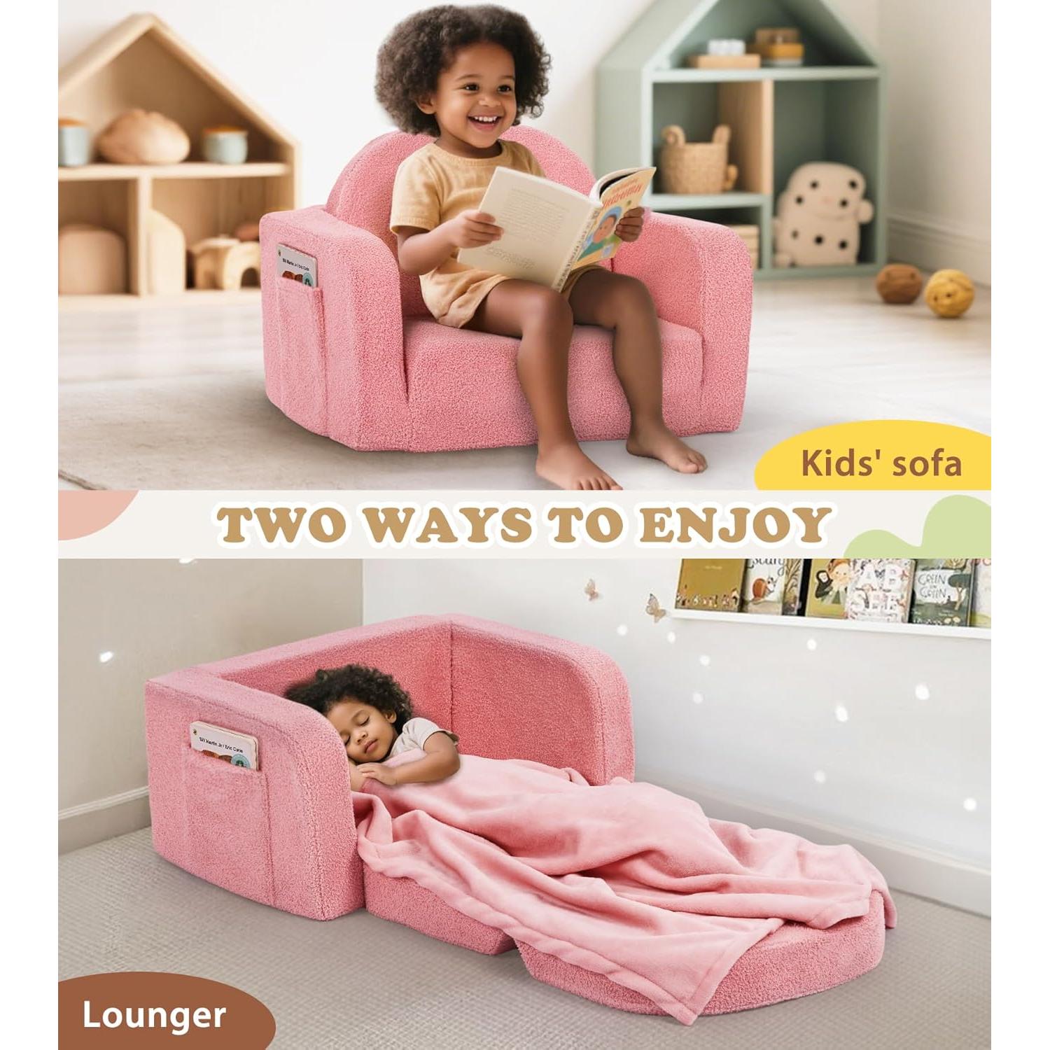 Sofá 2 en 1 Foryoomi Rosa Arcoíris para Niños Mediano