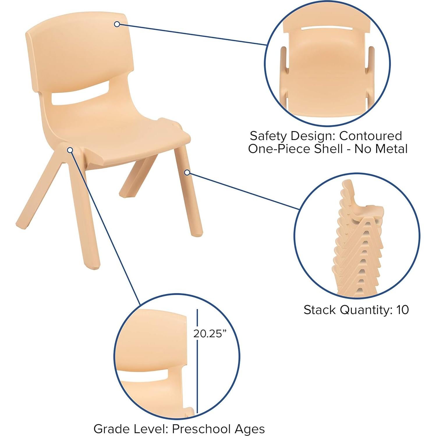 Silla Escolar Apilable EMMA + OLIVER Natural 27.31 cm Asiento