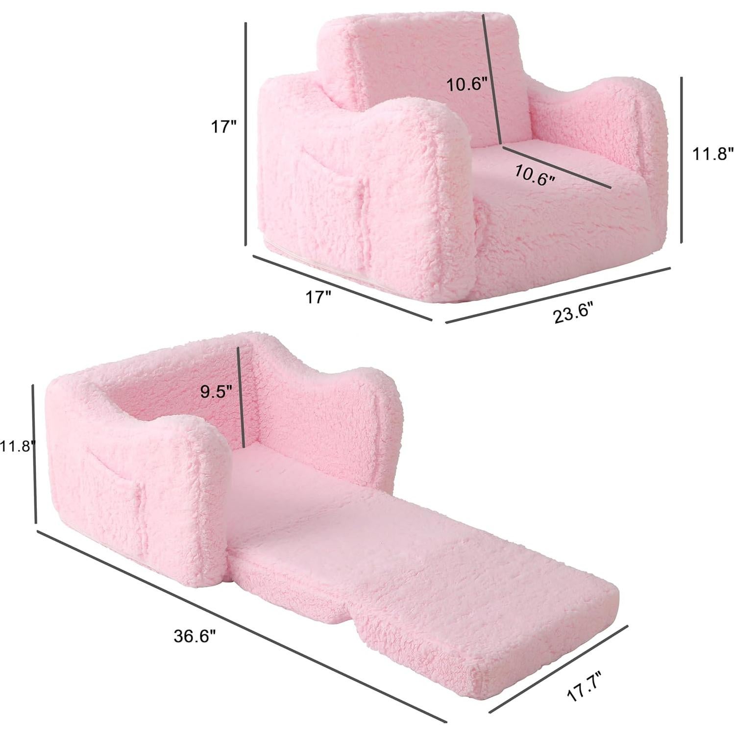 Sofá Convertible para Niños MAMAJOVE Rosa 60x43cm