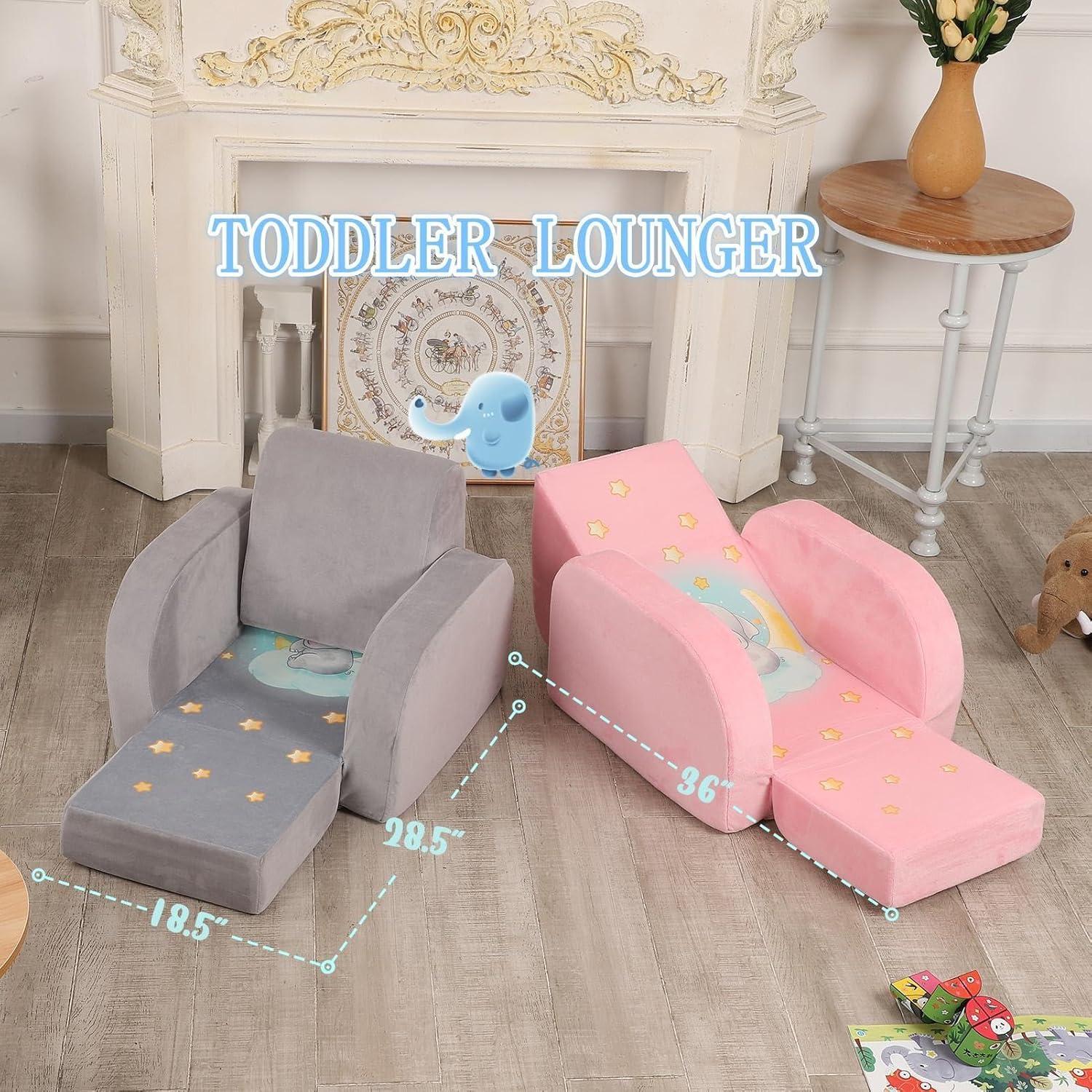 Sofá Convertible 3-en-1 MOMCAYWEX Elefante Gris para Niños