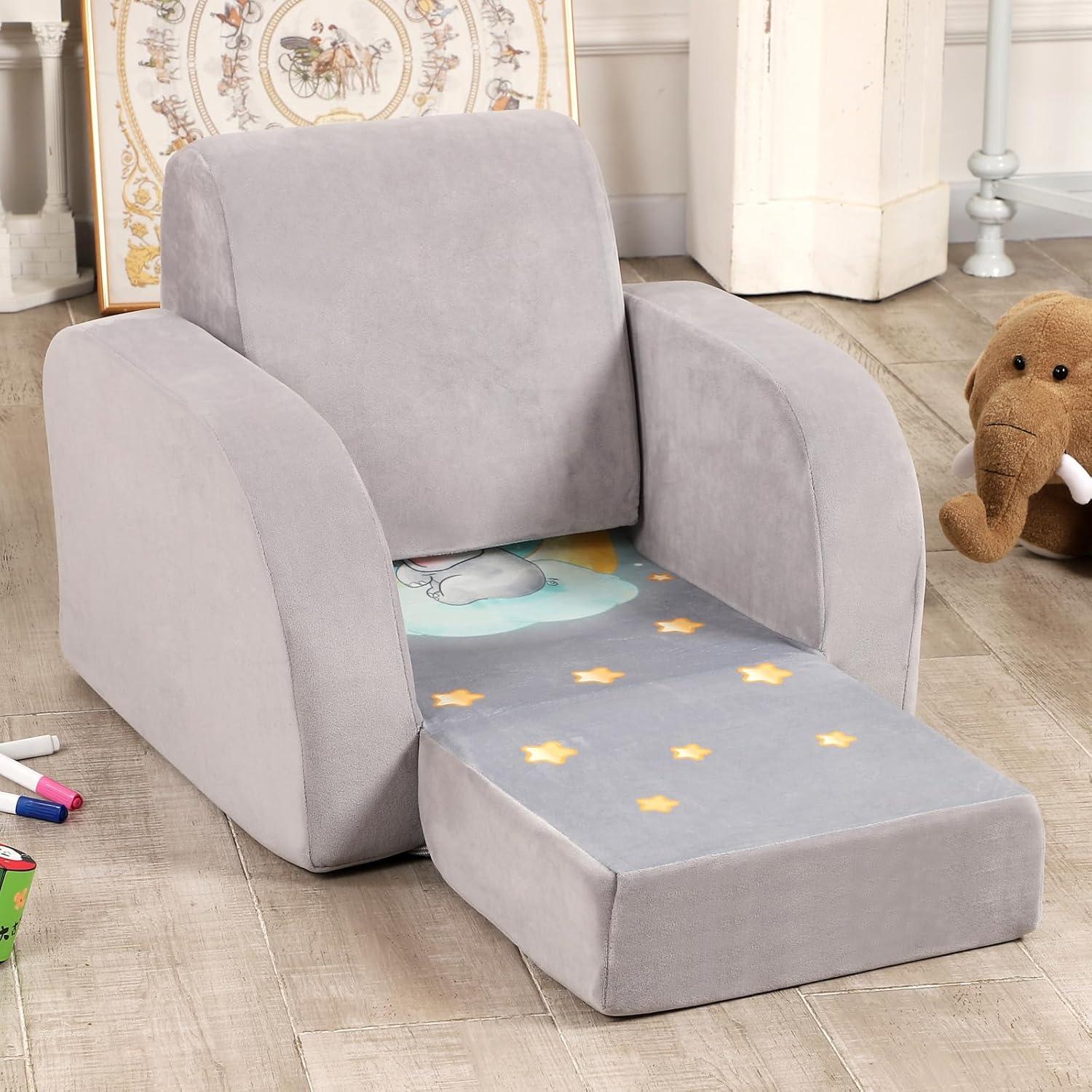 Sofá Convertible 3-en-1 MOMCAYWEX Elefante Gris para Niños