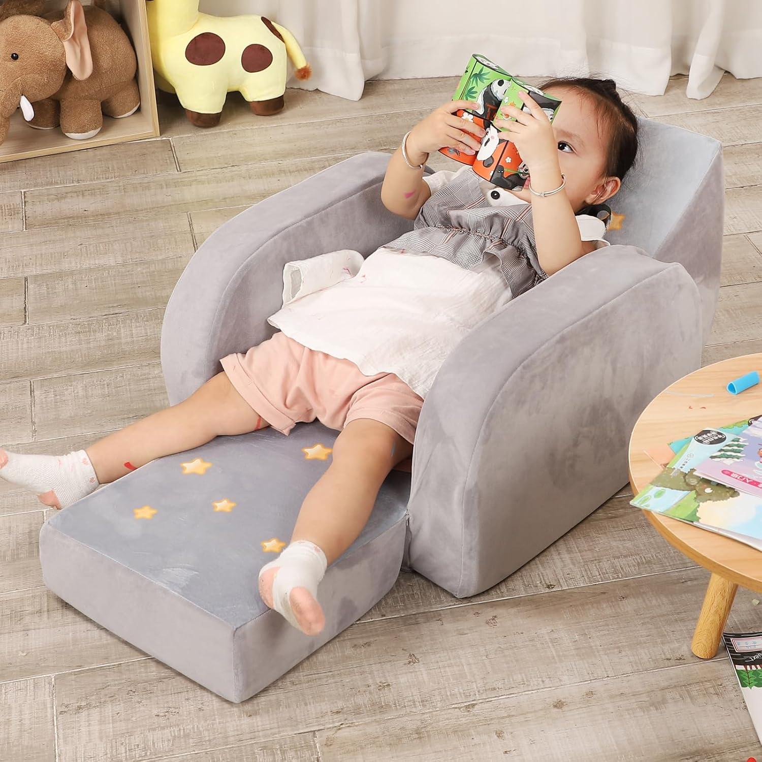 Sofá Convertible 3-en-1 MOMCAYWEX Elefante Gris para Niños