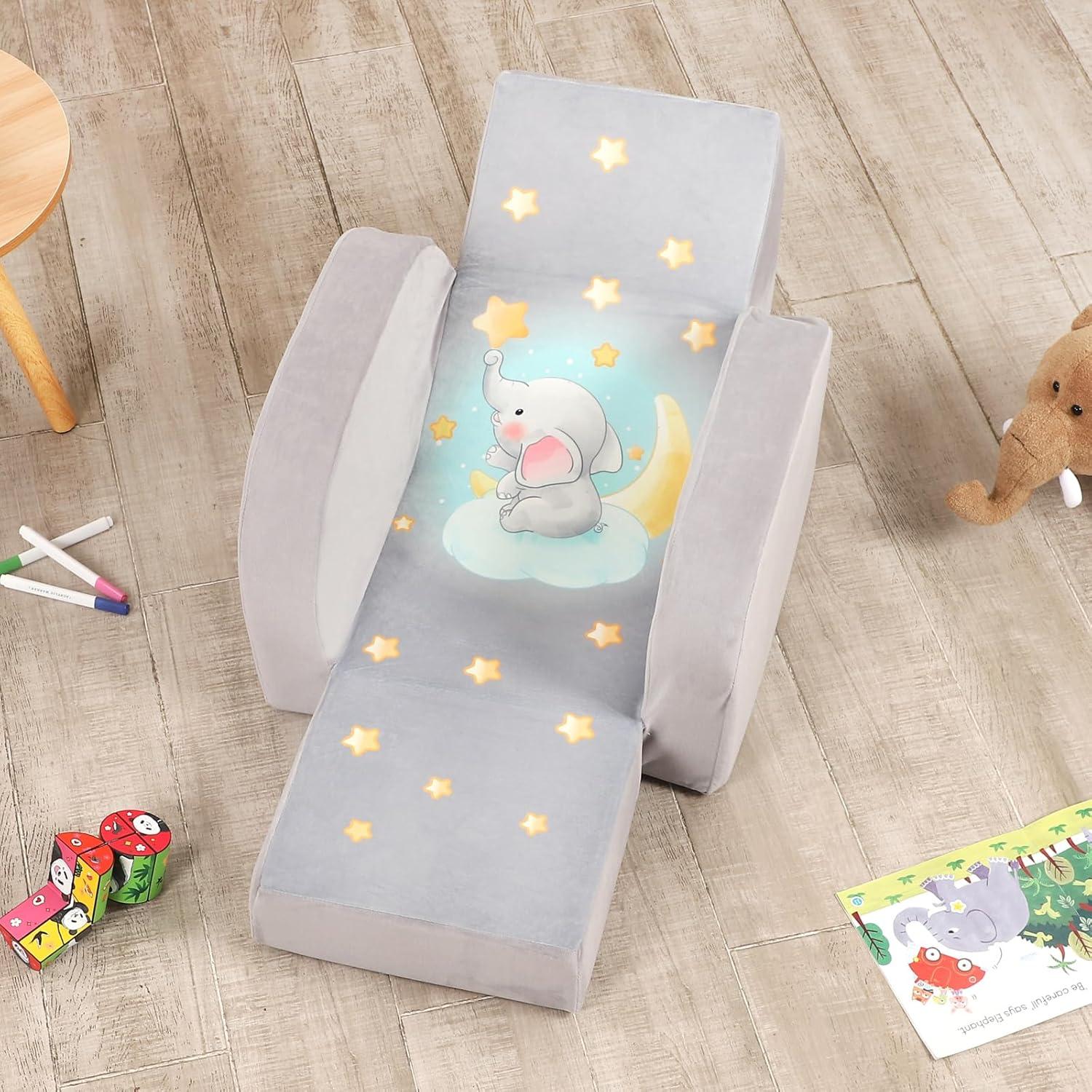 Sofá Convertible 3-en-1 MOMCAYWEX Elefante Gris para Niños
