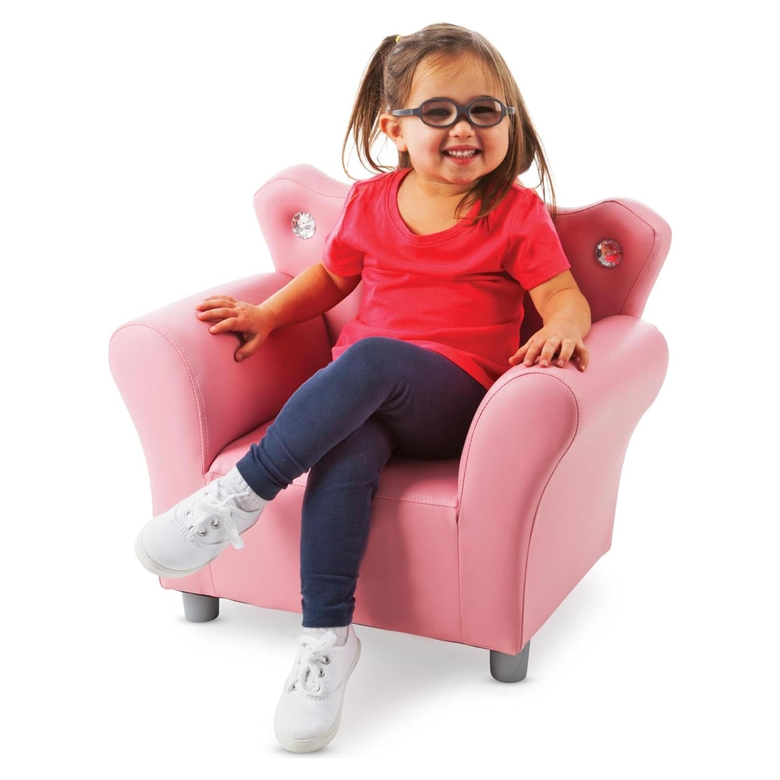 Silla de brazo infantil Melissa & Doug rosa con respaldo corona