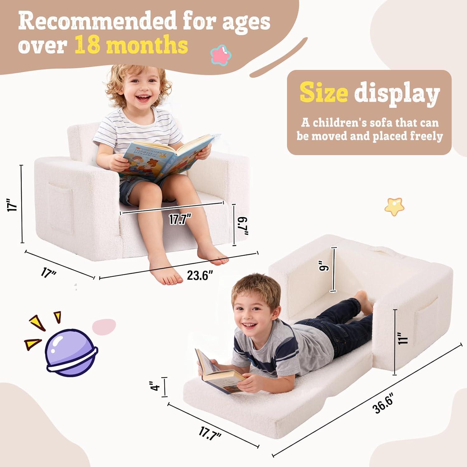 Sofá Infantil Convertible Welnow Beige Sherpa 2-en-1