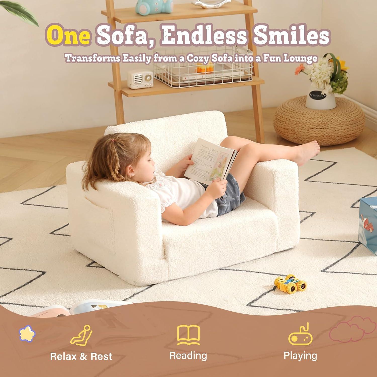 Sofá Infantil Convertible Welnow Beige Sherpa 2-en-1