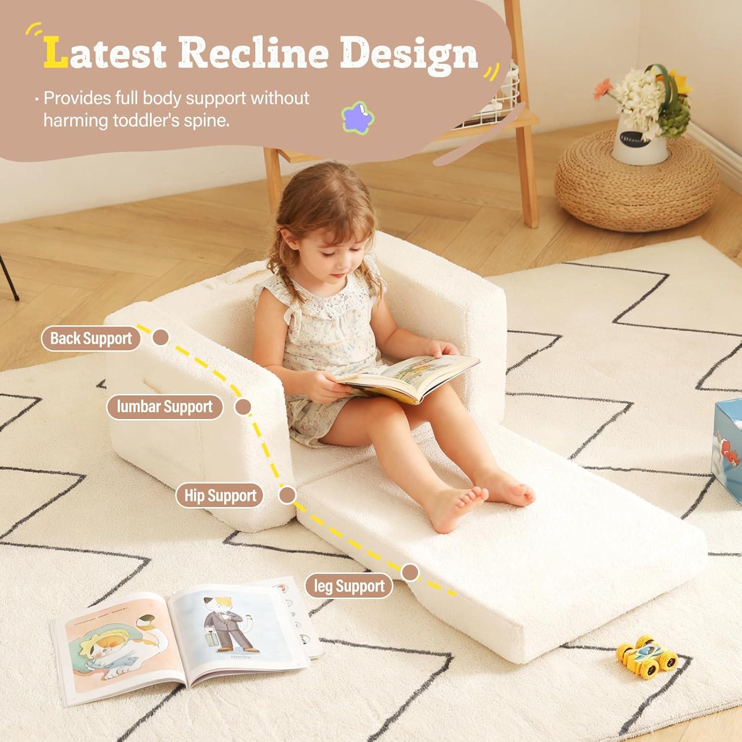 Sofá Infantil Convertible Welnow Beige Sherpa 2-en-1