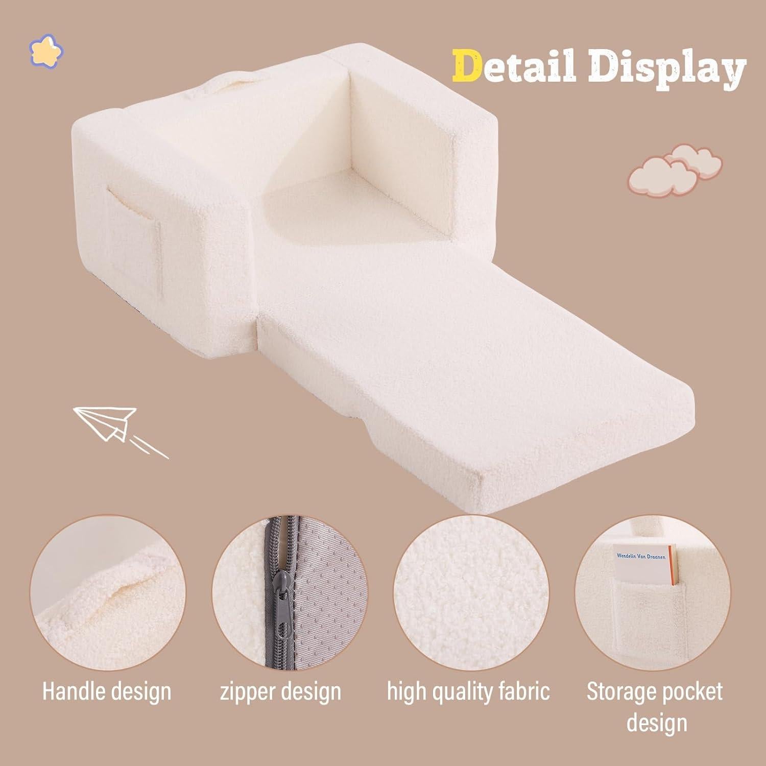 Sofá Infantil Convertible Welnow Beige Sherpa 2-en-1