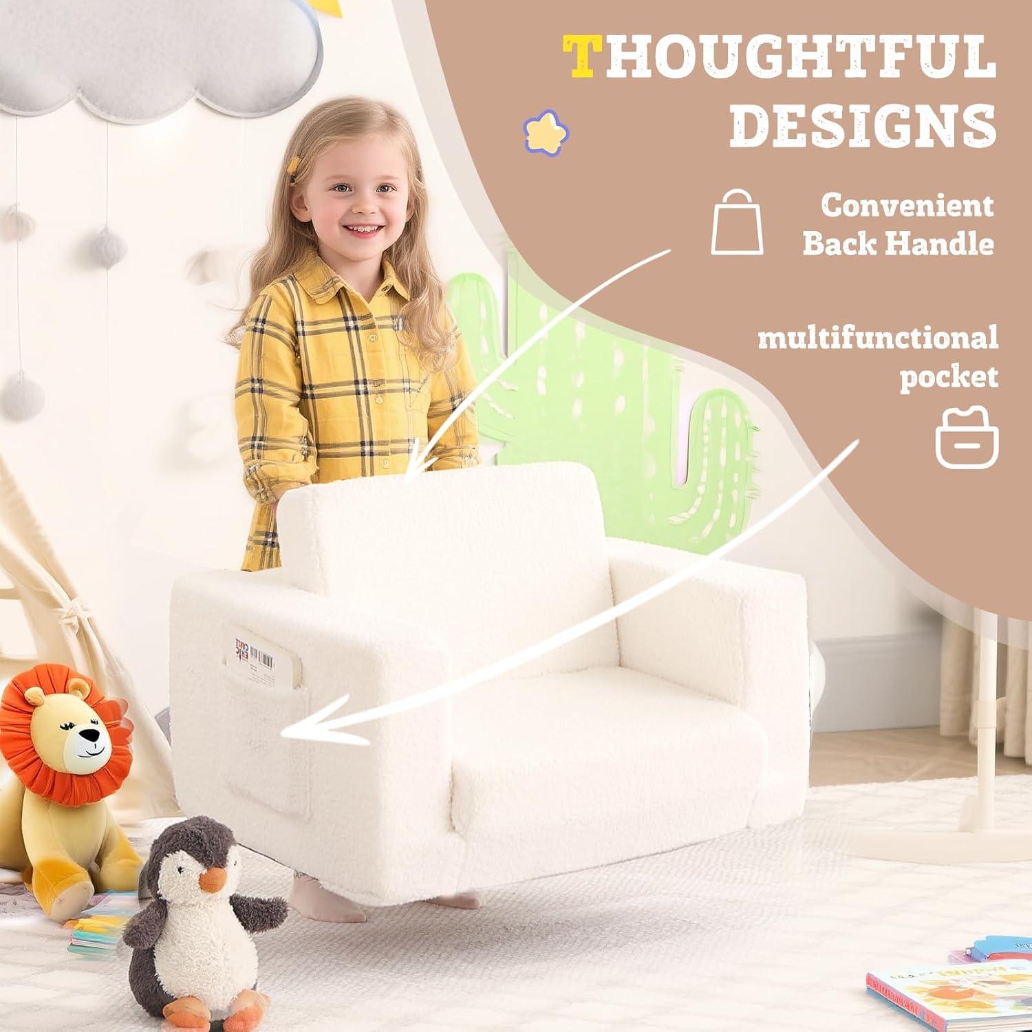 Sofá Infantil Convertible Welnow Beige Sherpa 2-en-1