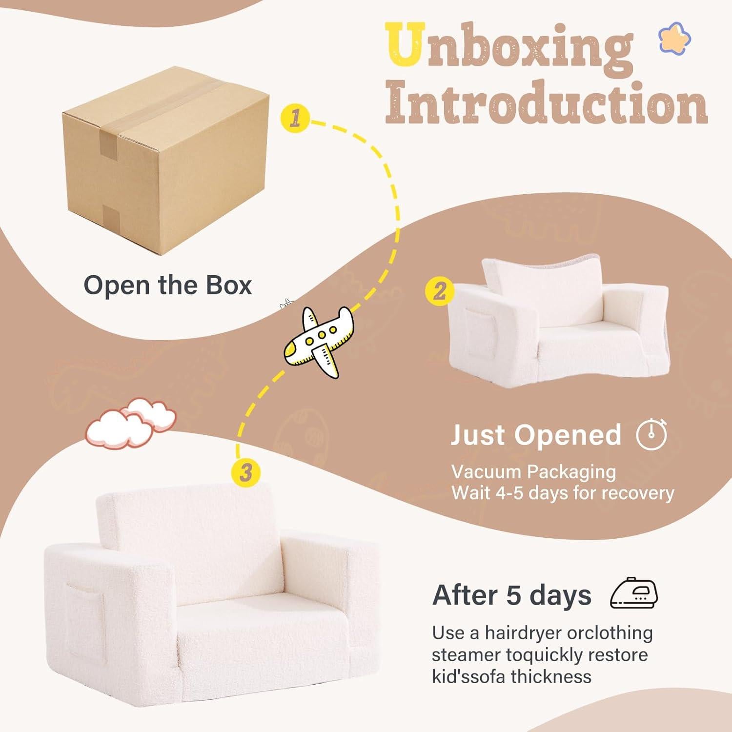 Sofá Infantil Convertible Welnow Beige Sherpa 2-en-1