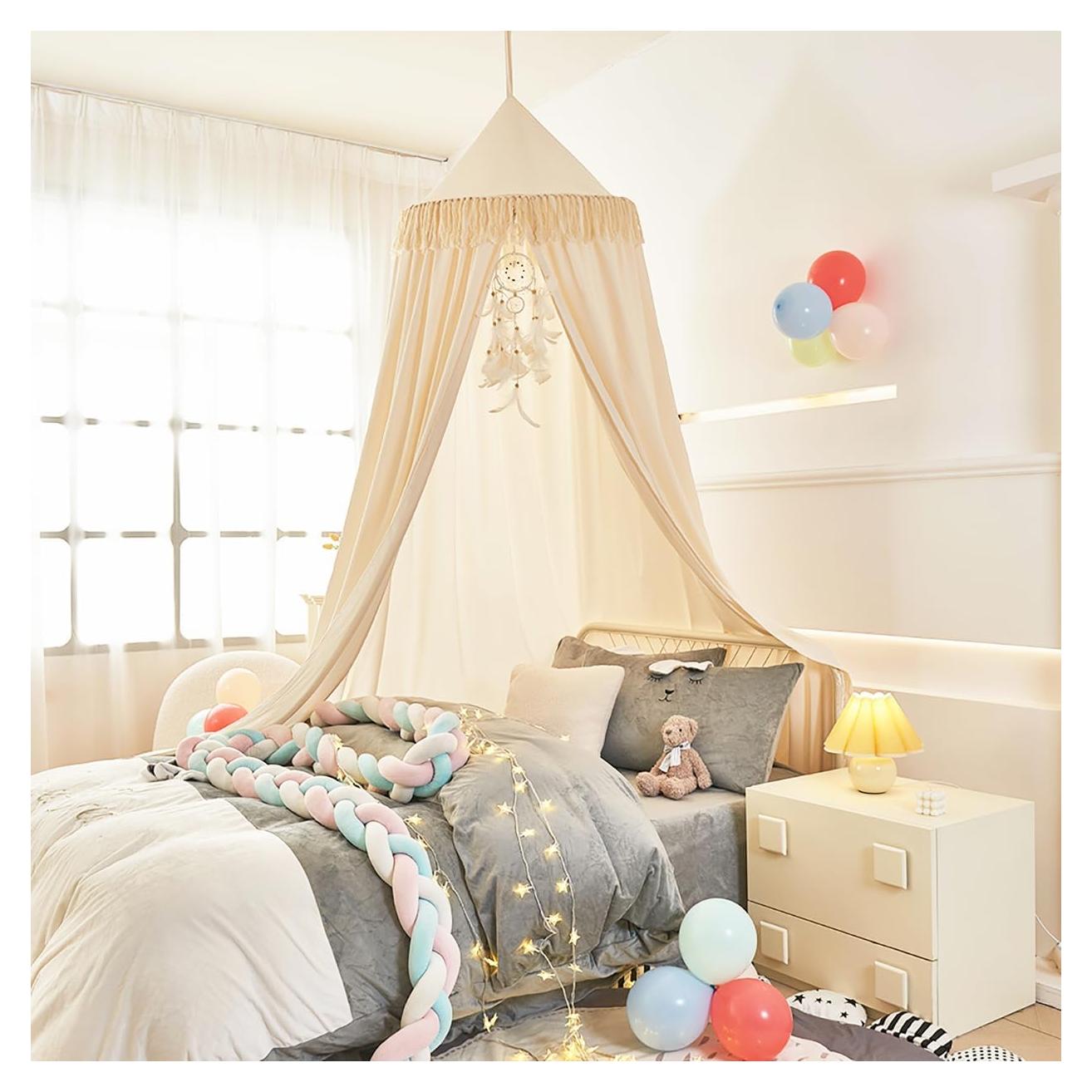 Dosel para Cama de Niños Mengersi con Borlas - Marfil