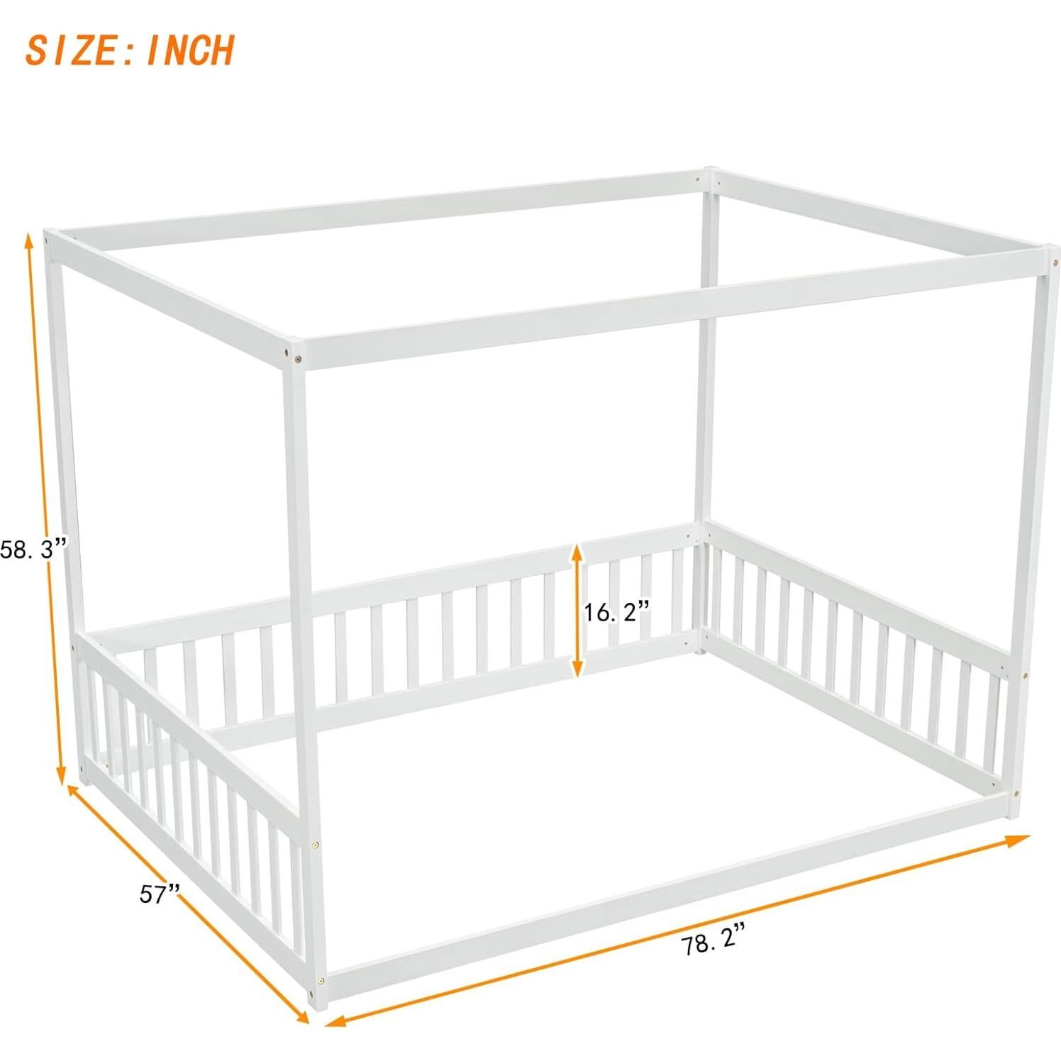 Cama Canopy Completo CNANXU Blanca con Barandillas y Cerca