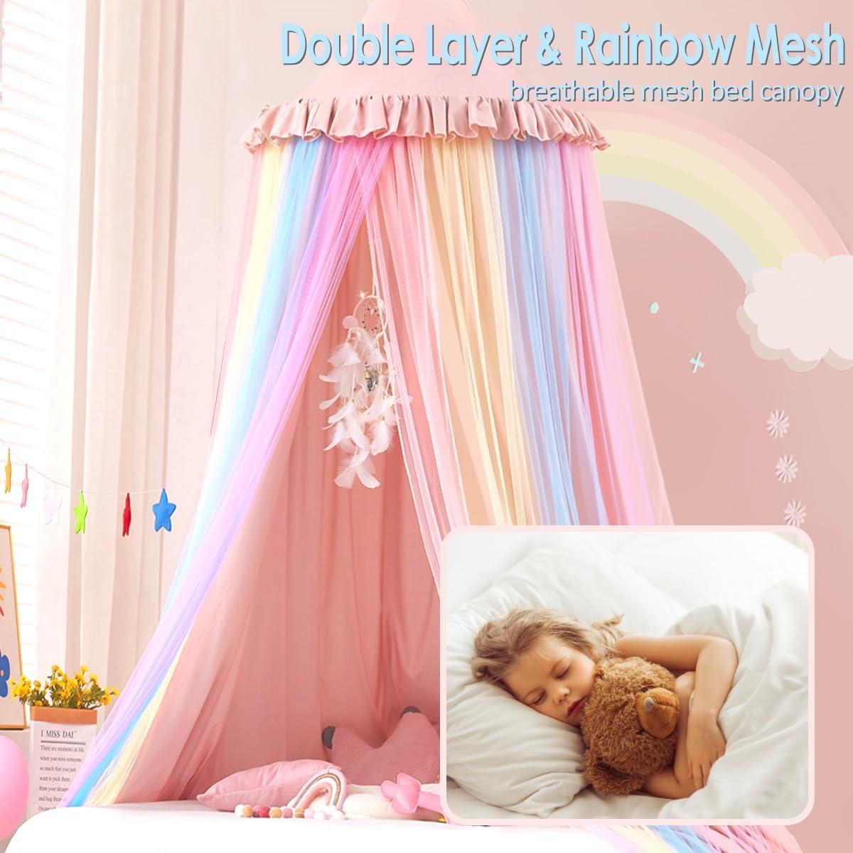 Dosel de Cama Redondo Kertnic Arcoíris para Niñas 235cm