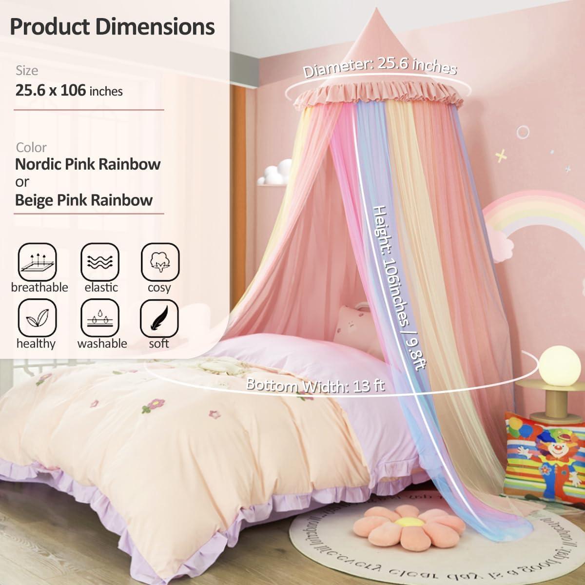 Dosel de Cama Redondo Kertnic Arcoíris para Niñas 235cm