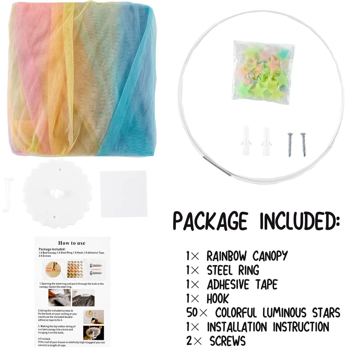 Dosel de Cama Arcoíris LOAOL 2.6m con Estrellas Luminiscentes