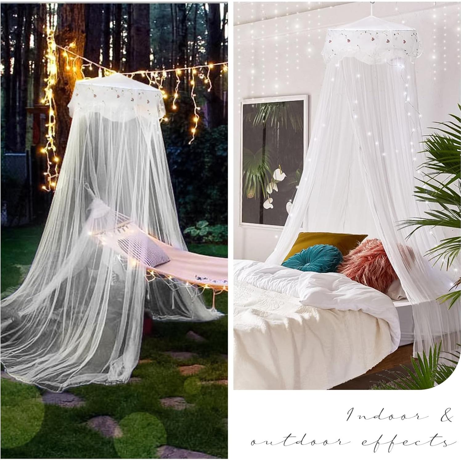 Dosel de Cama Jeteventy para Niñas - Cortina Redonda Blanca