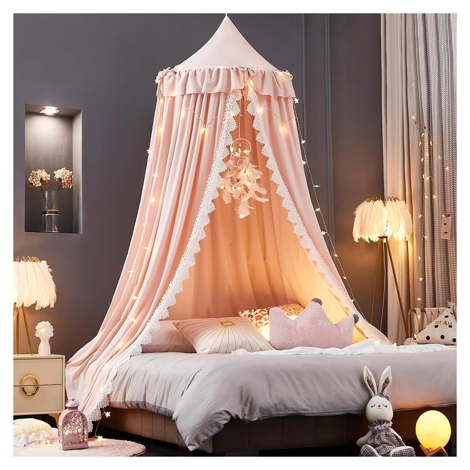 Dosel de Cama Kertnic Rosa para Niñas 270 cm con Volantes