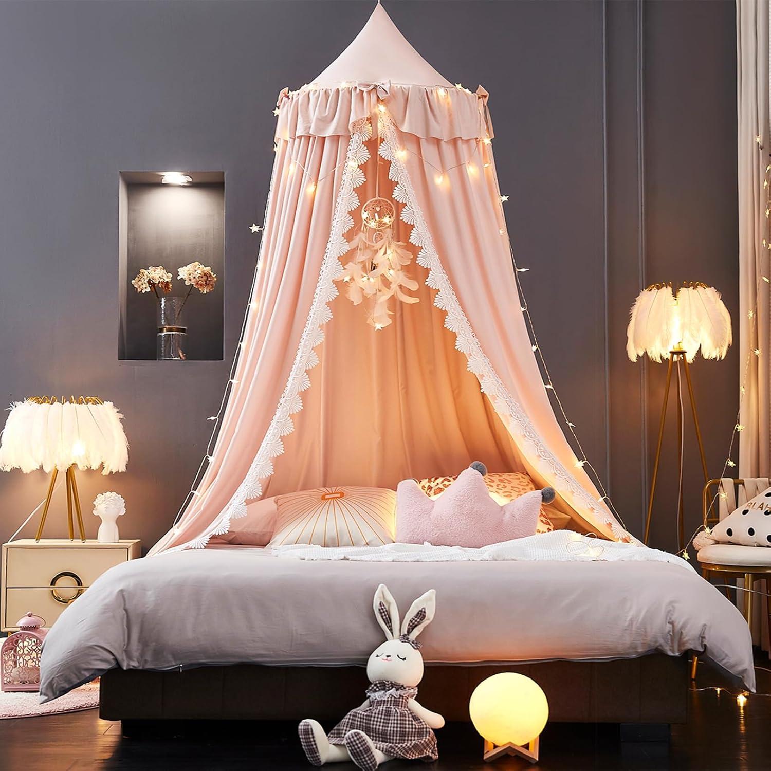 Dosel de Cama Kertnic Rosa para Niñas 270 cm con Volantes