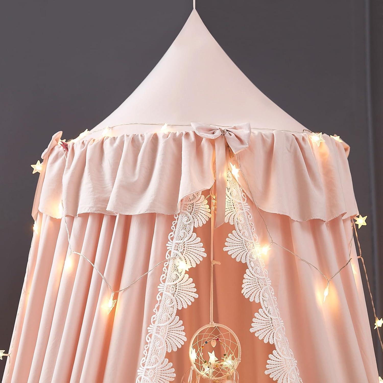 Dosel de Cama Kertnic Rosa para Niñas 270 cm con Volantes