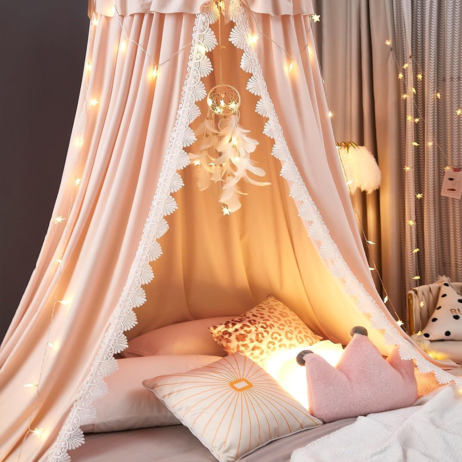 Dosel de Cama Kertnic Rosa para Niñas 270 cm con Volantes