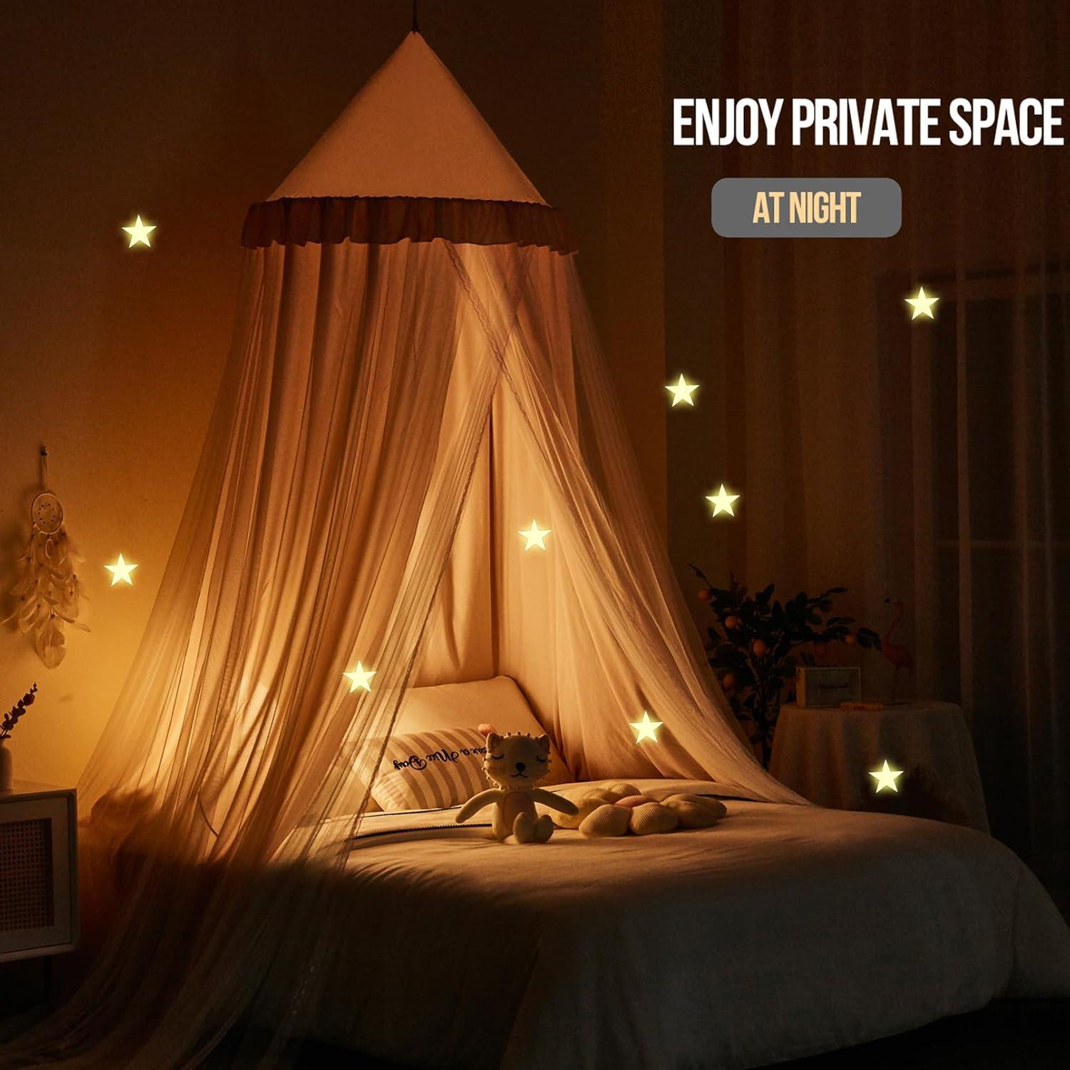 Dosel de Cama Kertnic Grande 80 cm Doble Capa Princesa Beige Rosa