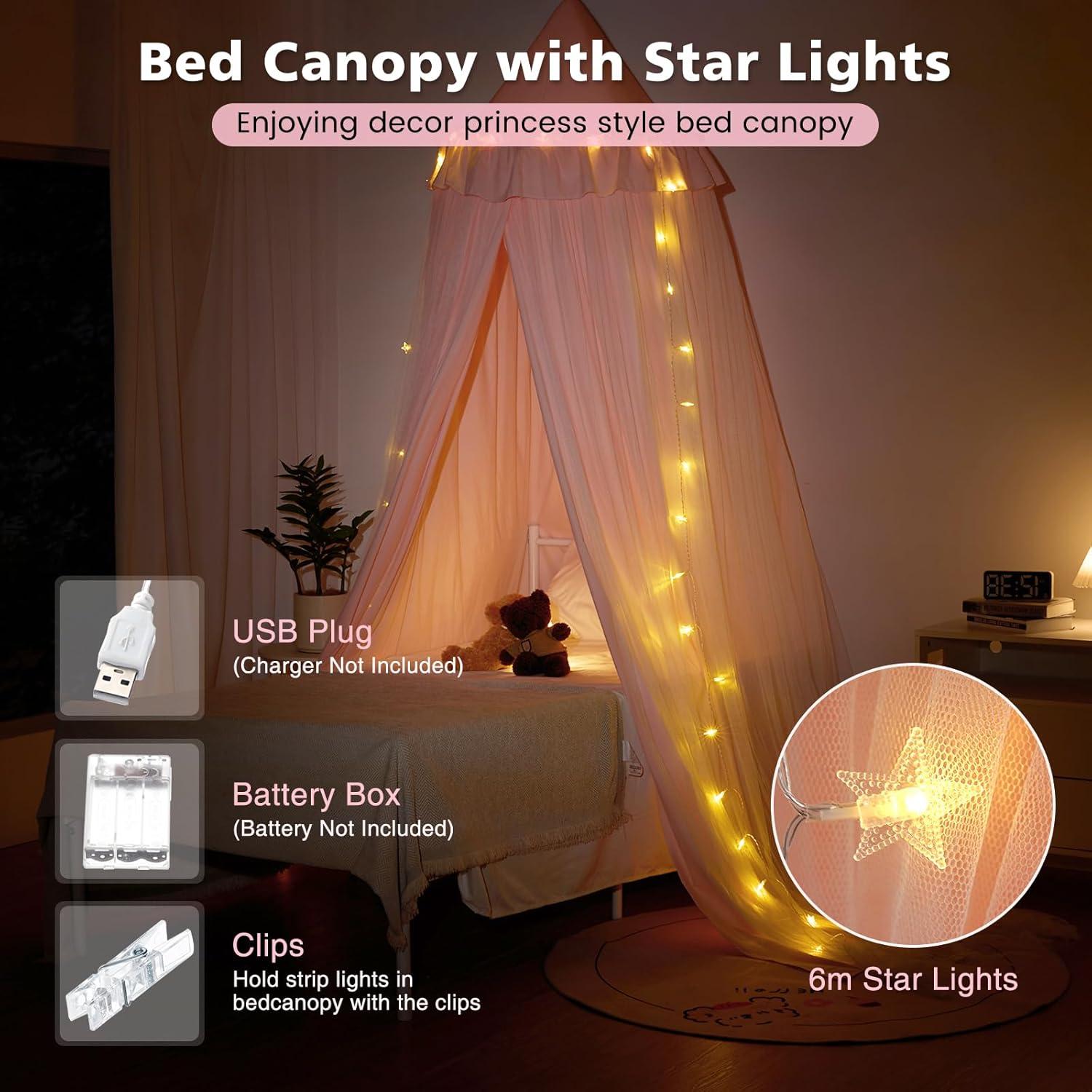 Dosel de Cama Rosa YEERSWAG con Luces LED 318cm Doble Capa