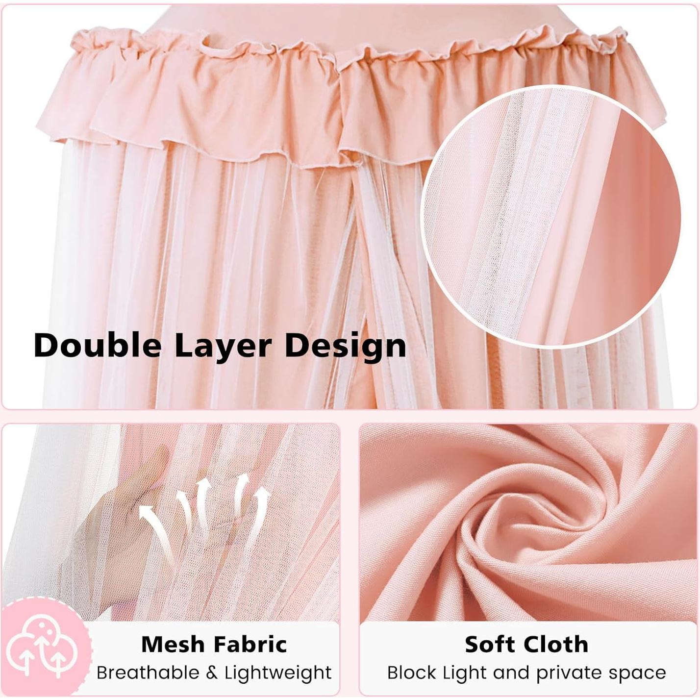 Dosel de Cama Rosa YEERSWAG con Luces LED 318cm Doble Capa