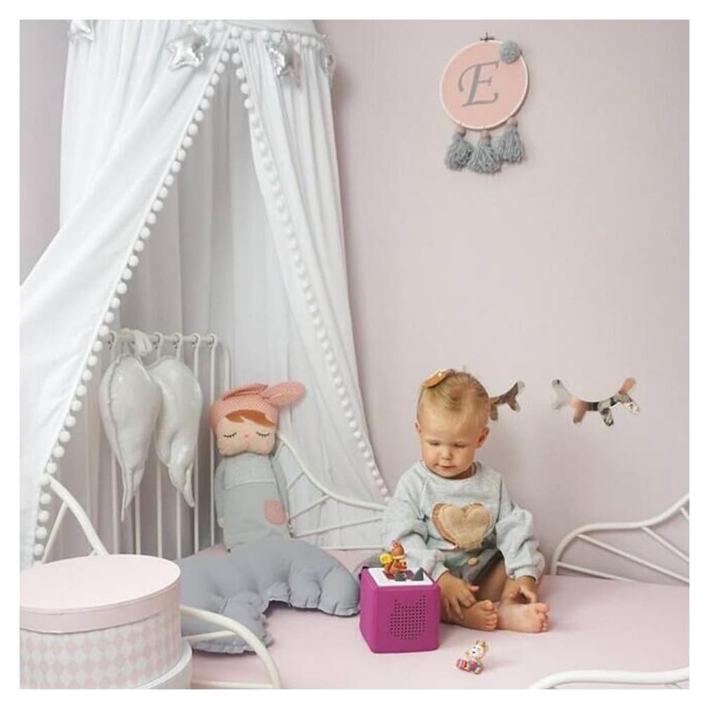 Dosel de Cama para Niña LOAOL 245 cm Algodón Rosa Pompones